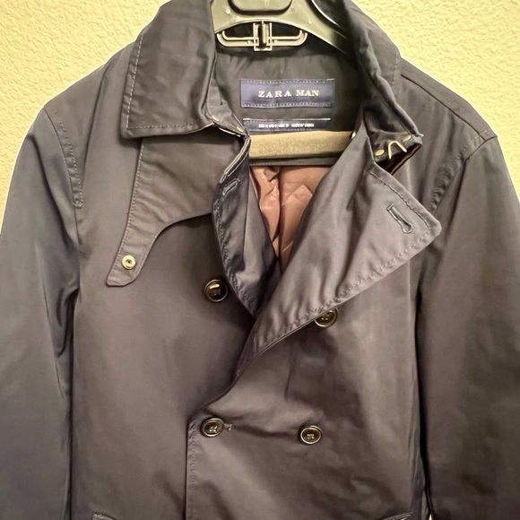 Mens Zara Navy blue trench coat size S - Picture 1 of 2